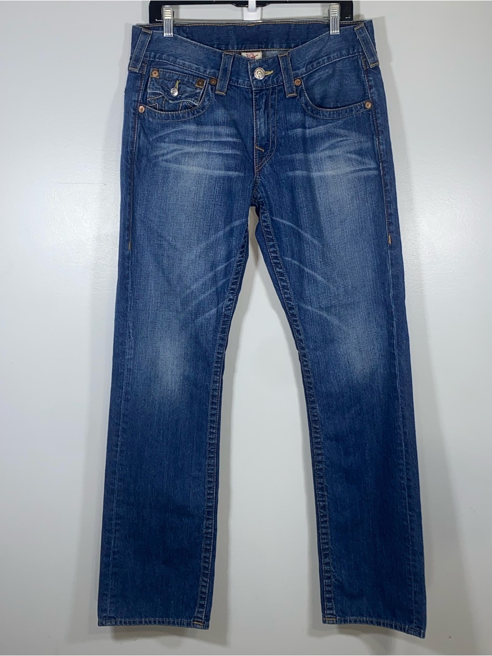 True Religion Men's Straight Jeans in Medium Blue Wash